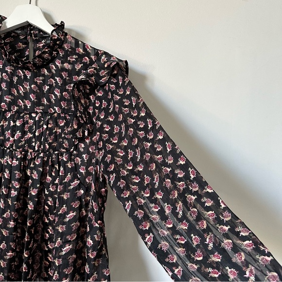 NWOT Scotch & Soda Ruffle Floral Black Top Size S - Picture 7 of 10
